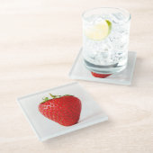 Eén rode aardbeienonderzetter glazen onderzetter (Schuin)