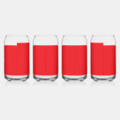 Een rode achtergrond met een witte rand blikvorm glas (Links)