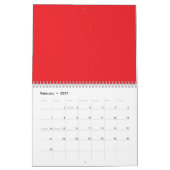 Een rode achtergrond met een witte rand kalender (Feb 2027)