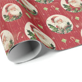 Een rode achtergrond met Sinterklaas, Holly & Ivy Cadeaupapier (Rol Hoek)