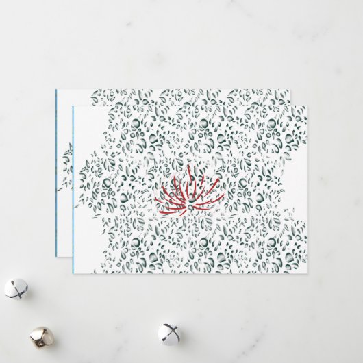 Een rode bloem op een zwarte achtergrond feestdagenkaart (Voorkant / Achterkant in situ)