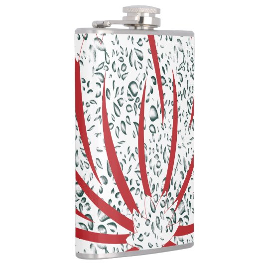 Een rode bloem op een zwarte achtergrond heupfles (Rechts)