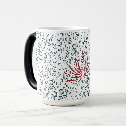 Een rode bloem op een zwarte achtergrond magische mok (Voorkant links)