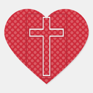 Een Rode Christelijk Kruis. Hart Sticker