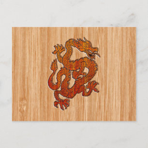 Een rode draak op Bamboe als Briefkaart