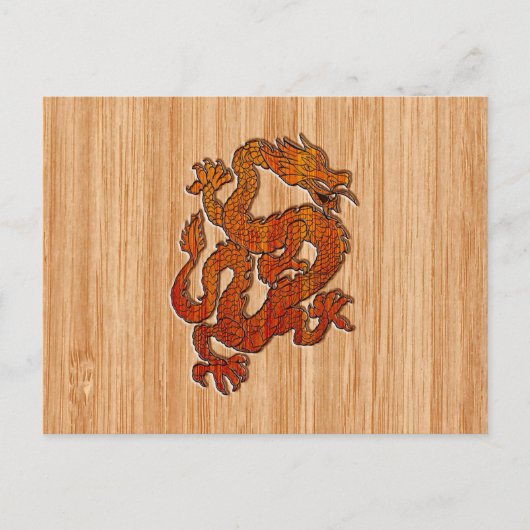 Een rode draak op Bamboe als Briefkaart (Voorkant)