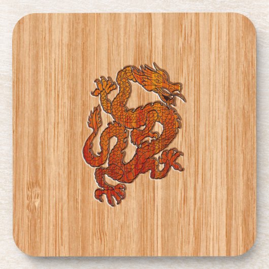 Een rode draak op Bamboe als Drankjes Onderzetter (Voorkant)