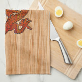 Een rode draak op Bamboe als Theedoek (Quarter Fold)