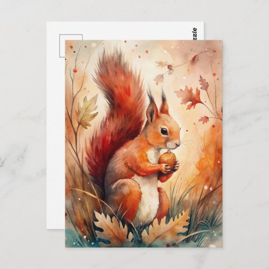 Een rode eekhoorn eet een noot briefkaart (Voorkant / Achterkant)