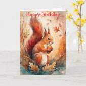 Een rode eekhoorn eet een noot kaart (Gele Bloem)