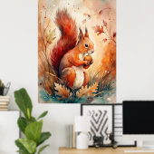 Een rode eekhoorn eet een noot poster (Thuiskantoor)