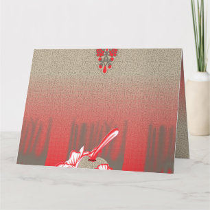 Een rode en beige sjaal met een afbeelding van een bedankkaart