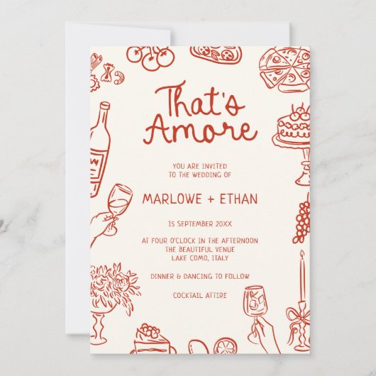 Een rode geïllustreerde bruiloft kaart (Voorkant)