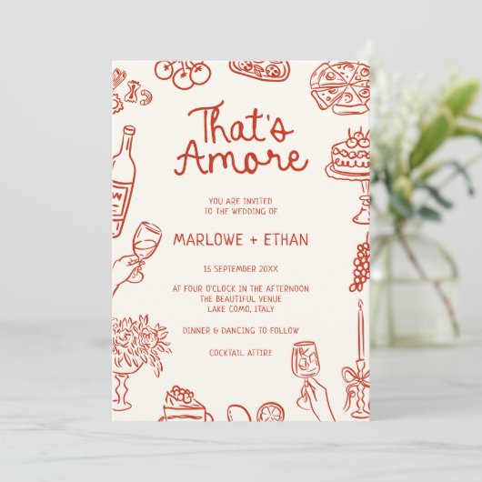 Een rode geïllustreerde bruiloft kaart (Staand voorkant)