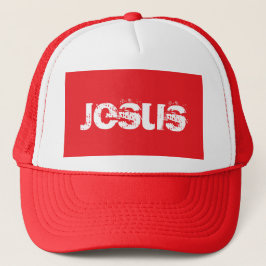 Een rode Jezus Trucker Pet