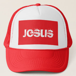 Een rode Jezus Trucker Pet