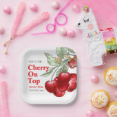 Een rode kers op Top Baby shower Papieren Bordje (Feest)