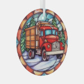 Een rode kerstwagen Glas in lood Ornament (Voorkant Rechts)