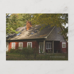 Een rode logstartpagina briefkaart