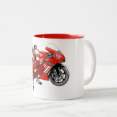 Een rode motorfiets en een piloot tweekleurige koffiemok (Voorkant rechts)