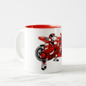 Een rode motorfiets en een piloot tweekleurige koffiemok (Voorkant links)