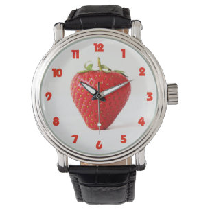 Eén rode rode aardbeienvet rode cijfers was horloge