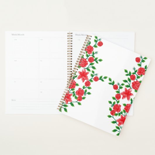 Een rode roos met gedetailleerde bloemblaadjes, af planner (Display)