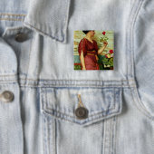 Een rode roos vierkante button 5,1 cm (In situ)