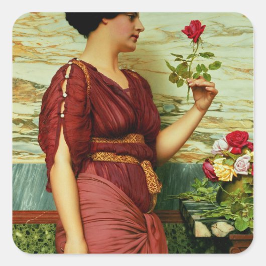 Een rode roos vierkante sticker (Voorkant)
