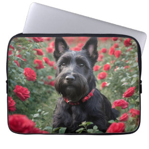 Een rode roos voor de zwarte Schotse terriër Laptop Sleeve