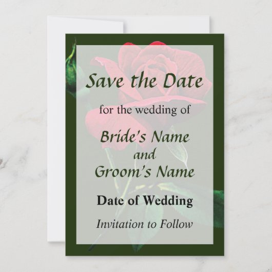 Eén rode roosknop Bewaar de datum Save The Date (Voorkant)