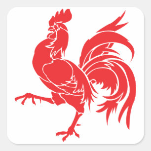 Een rode rooster vierkante sticker