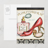 Een rode Schoen, een Fles Parfum, en bloost Poeder Briefkaart (Voorkant / Achterkant)