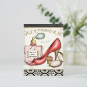 Een rode Schoen, een Fles Parfum, en bloost Poeder Briefkaart (Staand voorkant)