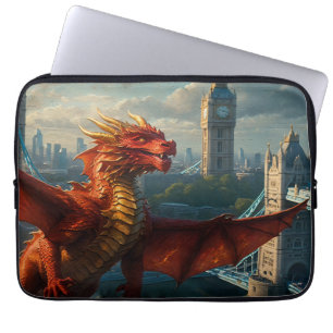 Een rode Schotse draak verwarmt Londen Laptop Sleeve