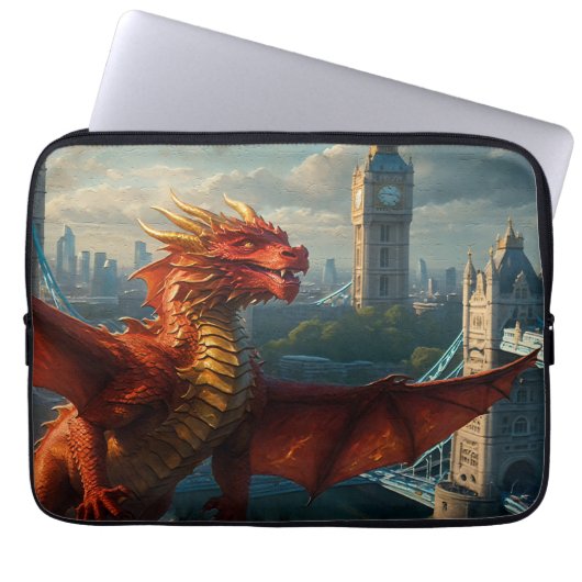 Een rode Schotse draak verwarmt Londen Laptop Sleeve (Voorkant)