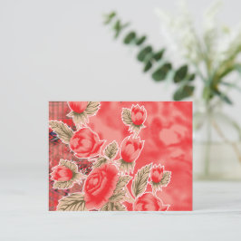 Een rode sjaal met bloemen erop briefkaart