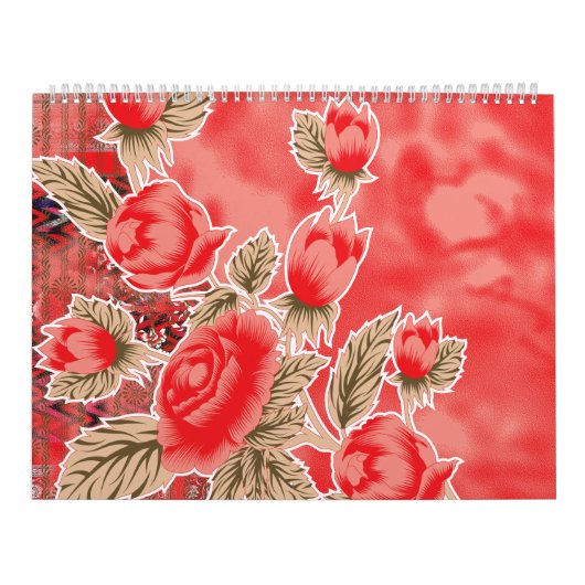 Een rode sjaal met bloemen erop kalender (Hoes)
