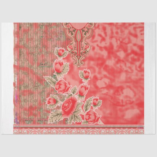 Een rode sjaal met bloemen erop tissuepapier (Voorkant)