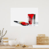 een rode verfemmer en een rode borstel poster (Keuken)