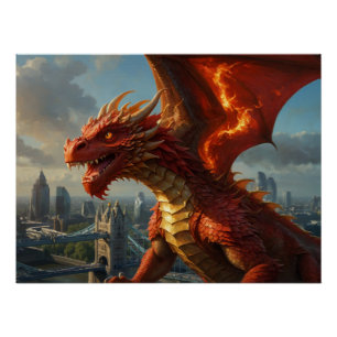 Een rode Welshe draak terroriseert Londen Perfect Poster
