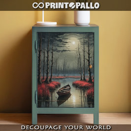 Een roeiboot verlaten onder het maanlicht in een m tissuepapier