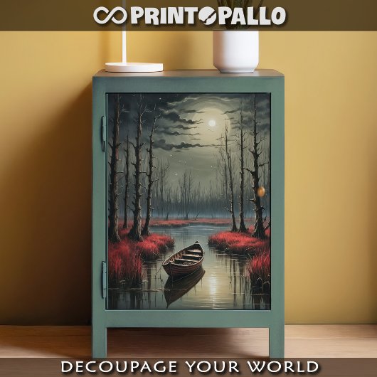 Een roeiboot verlaten onder het maanlicht in een m tissuepapier