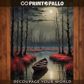 Een roeiboot verlaten onder het maanlicht in een m tissuepapier