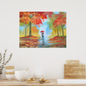 Een roemrijk herfst-regendagpaar in het najaar poster (Keuken)