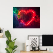 Een rokend roodheet hart op een moderne muur poster (Thuiskantoor)