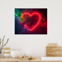 Een rokend roodheet hart op een moderne muur poster
