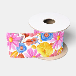 Een rol lint met een levendig bloemenpatroon 