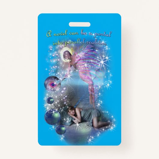 Een roman kan een portaal zijn in parallelle reali badge (Voorkant)