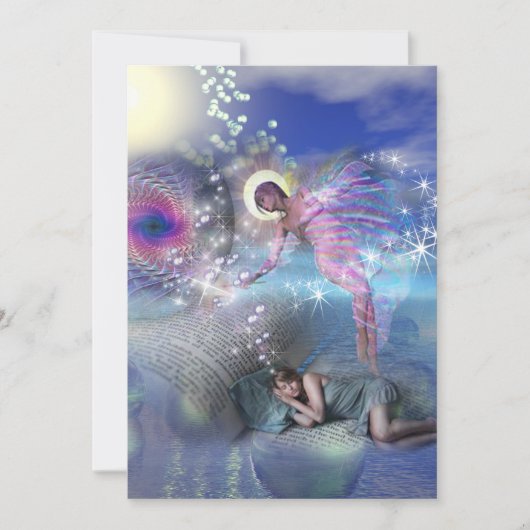 Een roman kan een portaal zijn in parallelle reali feestdagenkaart (Voorkant)